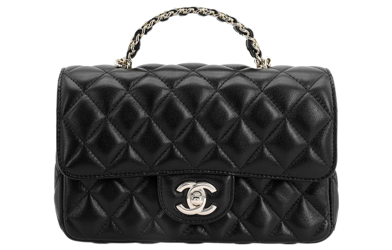 CHANEL Lambskin Long Chain Bag, Shoulder Bag, Crossbody Bag Mini Women's Black