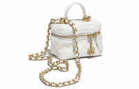 CHANEL Litchi Skin Box Bag Shoulder Bag Crossbody Bag Handbag Small Size Women's White