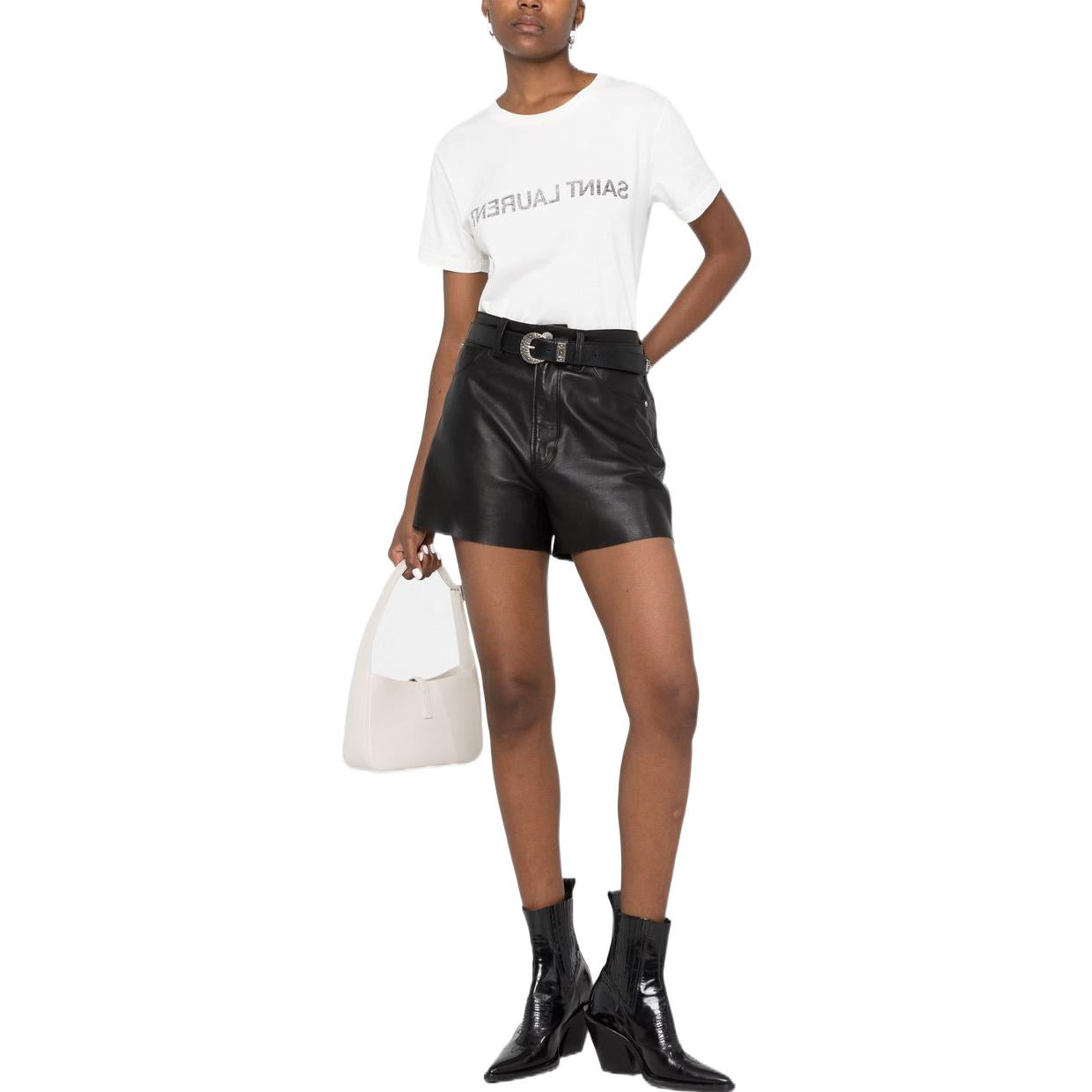 SAINT LAURENT Reverse Logo T Shirt Natural