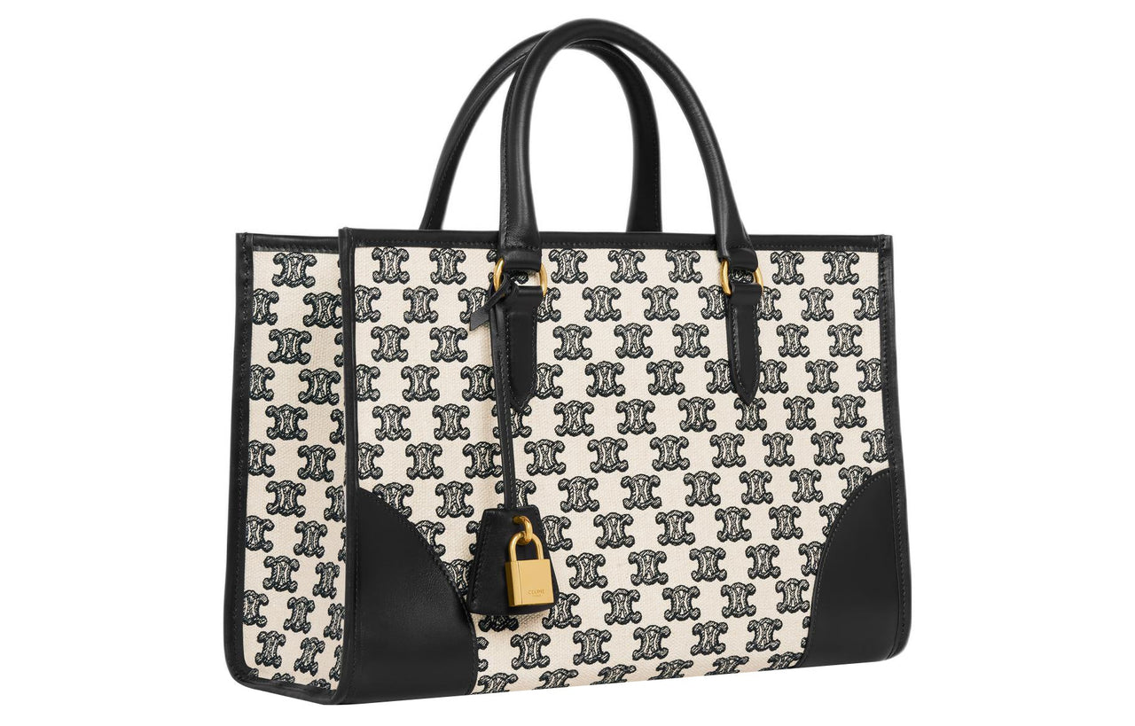 CELINE CabasTriomphe Canvas Cow Leather Tote Bag Shopping Bag Shoulder Bags Handbags Mini Women's Black Beige