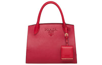PRADA Saffiano Leather And Calfskin Shoulder Bag Crossbody Bag Handbag Regular Women's Red