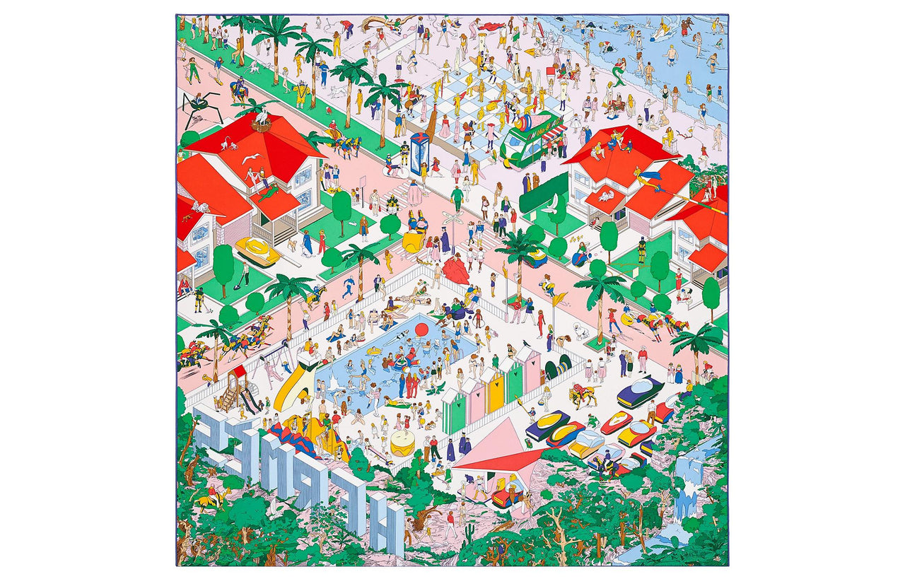 HERMES Silk Scarves Women's Rose Pink/Green/Rogue Red