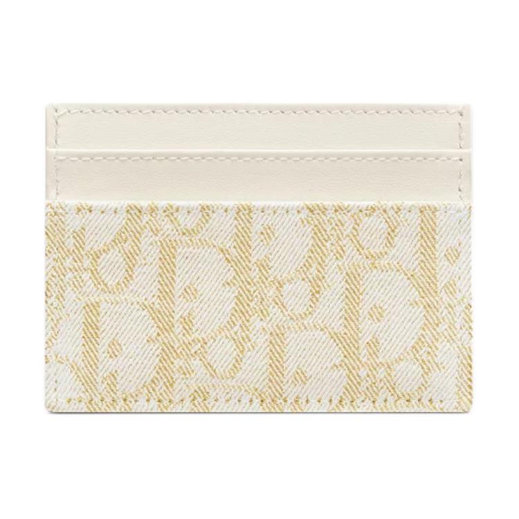 DIOR 30 Montaigne Cotton Card Holder Women's Gold & White