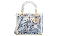 DIOR Lady Dior Embroidered Cow Leather Dior Bag Shoulder Bag Crossbody Bag Handbag Medium Size Women's Blue & White