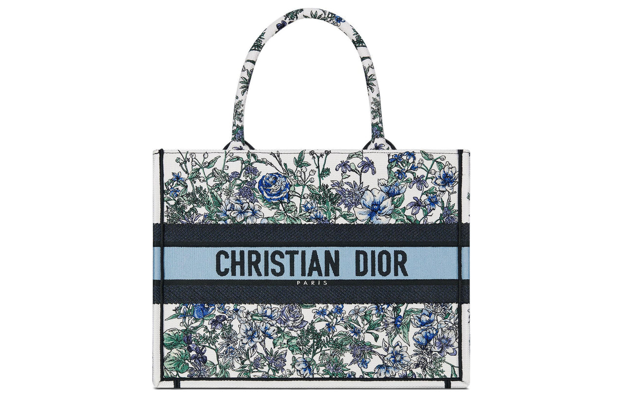 DIOR BookTote Embroidery Tote Bag Shopping Bag Handbag Medium Size Women's White/Multicolor
