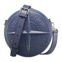 DIOR STONE ISLAND Smooth Cow Leather Small Round Bag, Shoulder Bag, Crossbody Bag Men's Blue