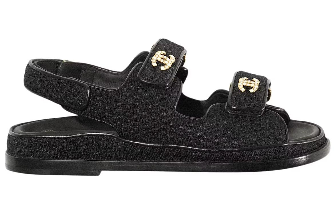 CHANEL Dad Sandal Black Knit Women's
