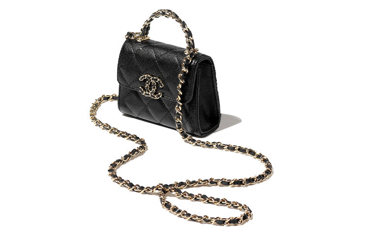 CHANEL 23P SS Calfskin Shoulder Bag, Crossbody Bag, Clutch Small Size Women's Black