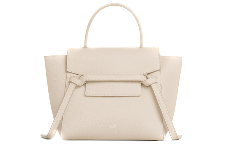 CELINE Belt Cow Leather Shoulder Bag Crossbody Bag Handbag Women's Ivory White
