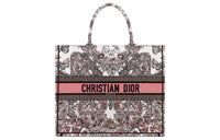 DIOR BookTote Embroidery Tote Bag Shopping Bag Handbag Large Size Women's White & Light Pink