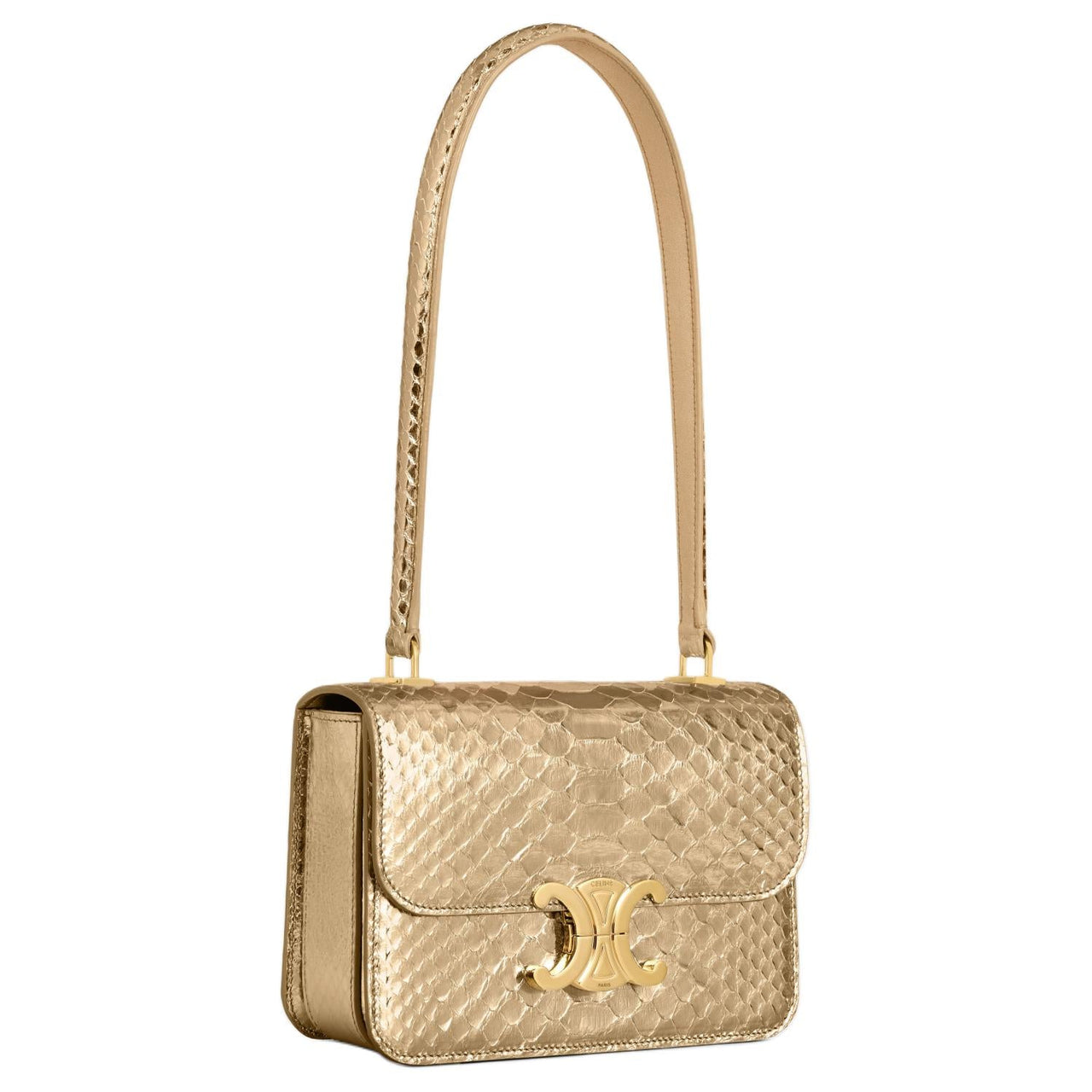 CELINE Snake Leather One Shoulder Handbags Women's Gold