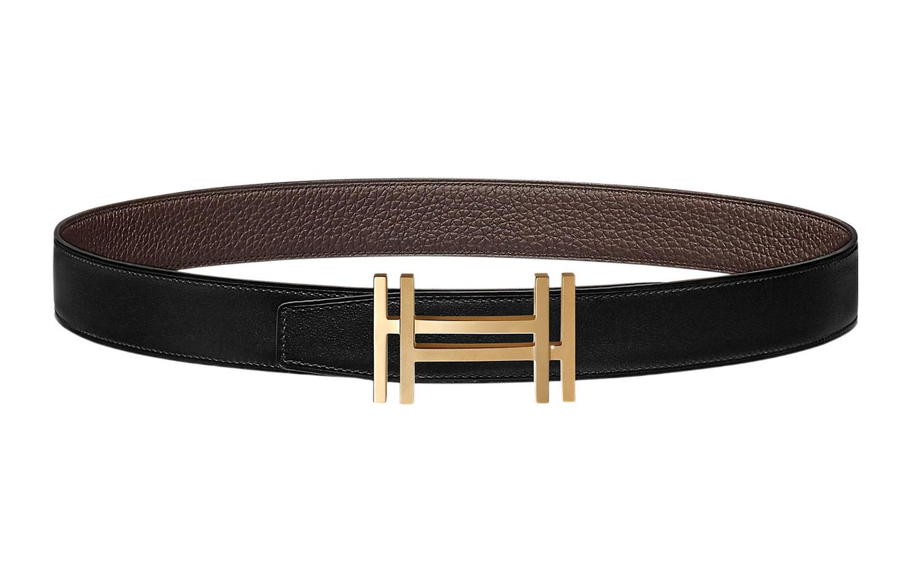 HERMES Leather Belts Men Black/Chocolate