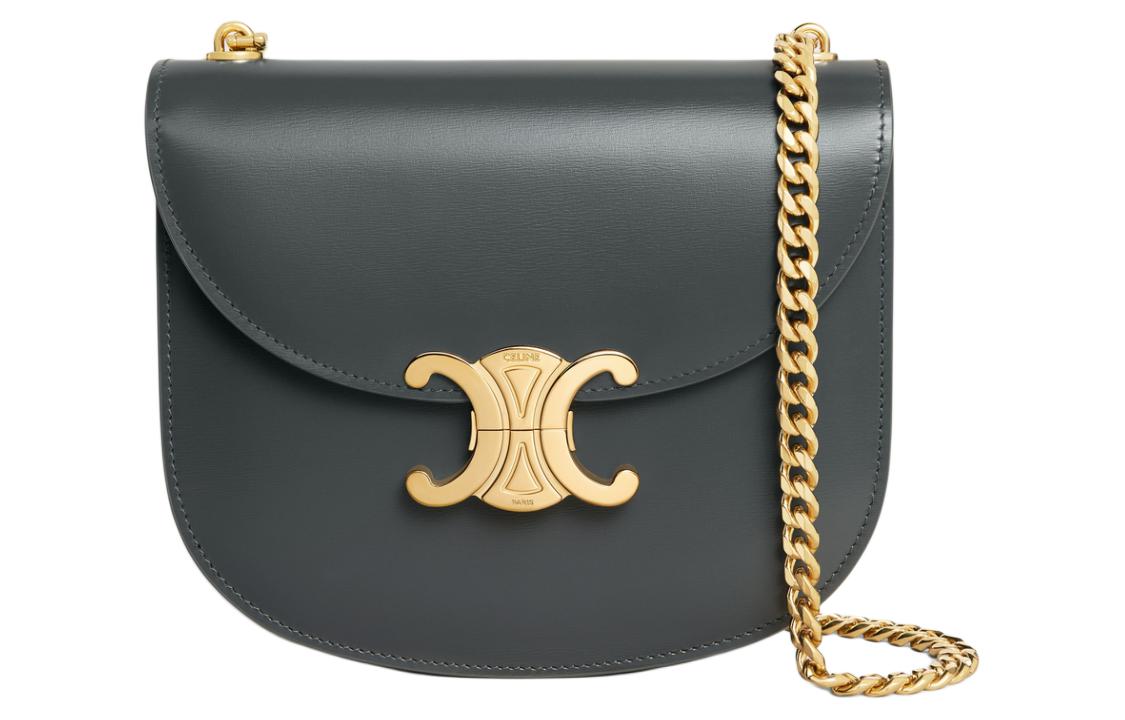 CELINE BesaceTriomphe Cow Leather Portable Crossbody Bag Shoulder Bag Women's Slate Gray