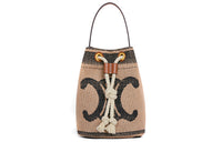 CELINE Cow Leather With Fabric Bucket Bags One Shoulder Handbags Women's Beige & Black