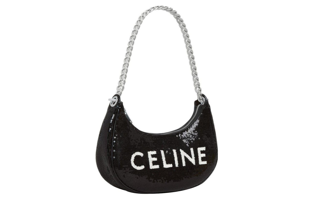 CELINE AVA Sheepskin Handbag, Shoulder Bag Women's Black