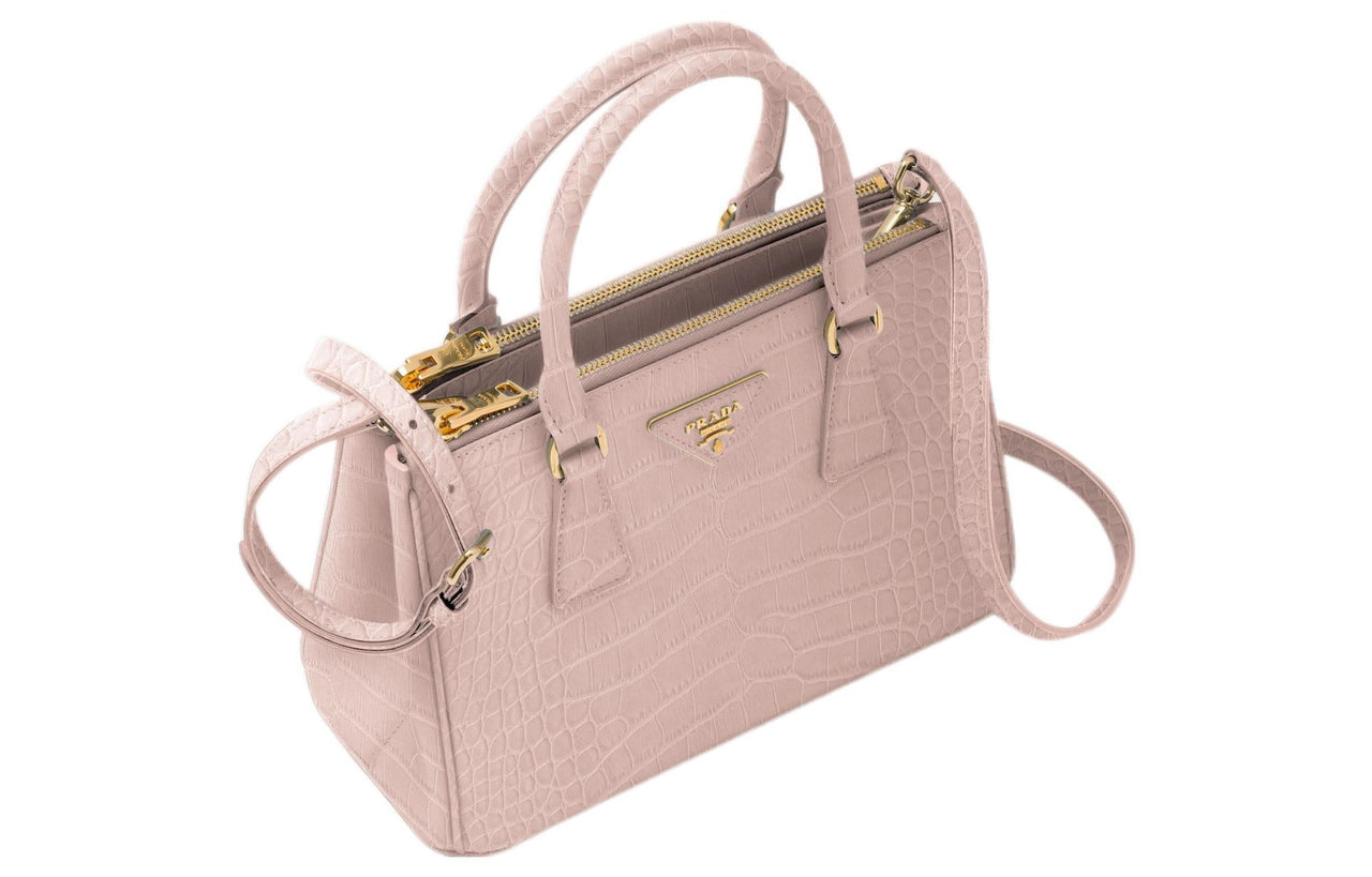 PRADA Galleria Killer Bag Crocodile Leather Shoulder Bag Crossbody Bag Handbag Small Size Women's Pink