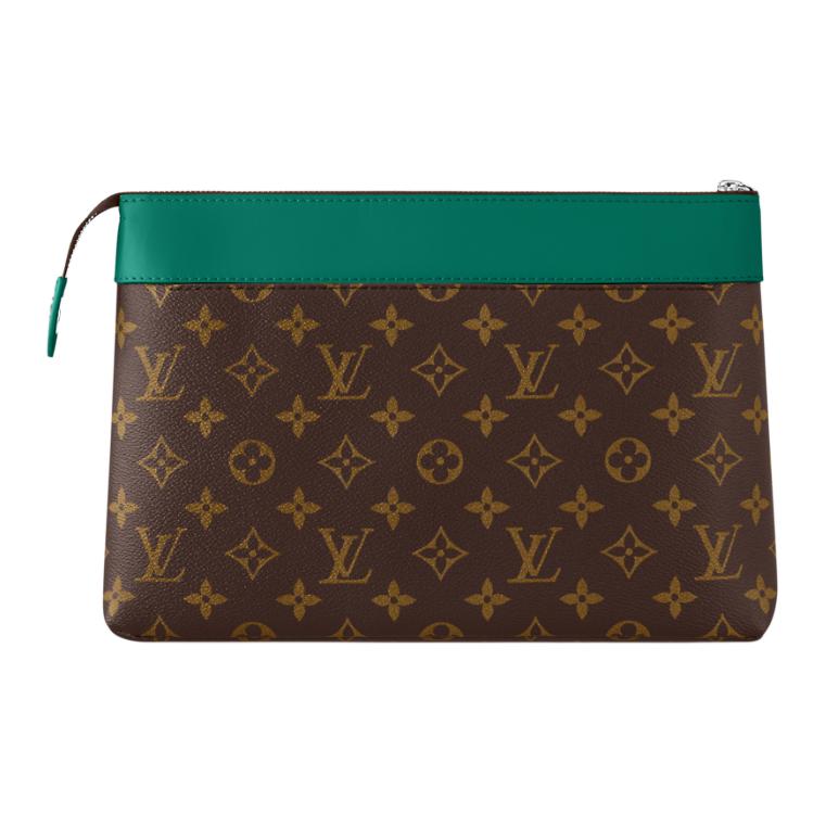 LOUIS VUITTON Pochette Voyage Coated Canvas Clutch Men's Brown & Green