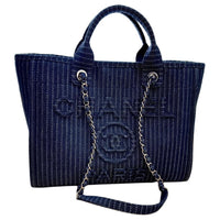 CHANEL Denim & Metal Tote Bag, Shopping Bag, Shoulder Bag, Handbag Women's Dark Blue