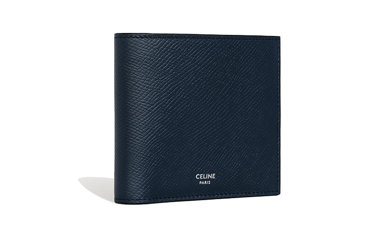 CELINE Grained Calfskin Card Holder Wallet Men's Navy Blue/Dark Blue