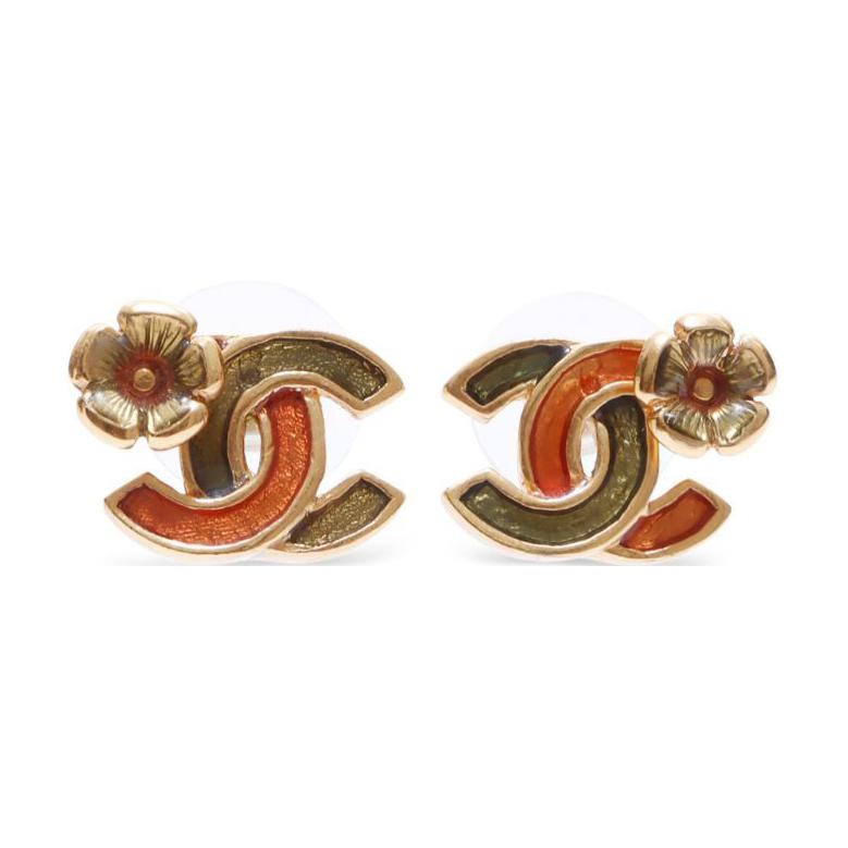 CHANEL 2003 Cc Flower Stud Earrings