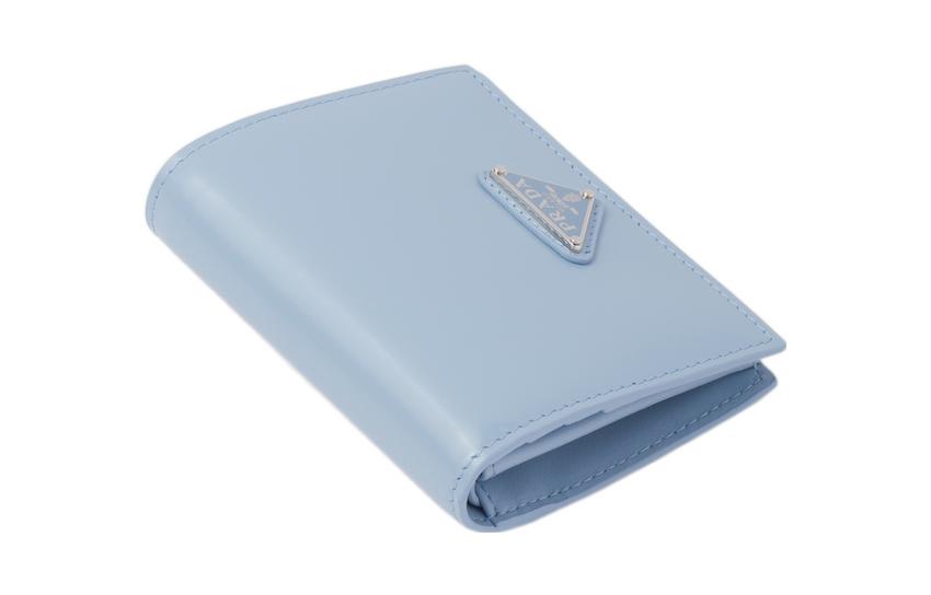 PRADA Brushed Leather Wallet Small Size Women's Light Blue
