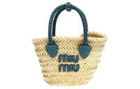 MIU MIU Calfskin Shoulder Bag Crossbody Bag Handbag Women's Natural & Blue