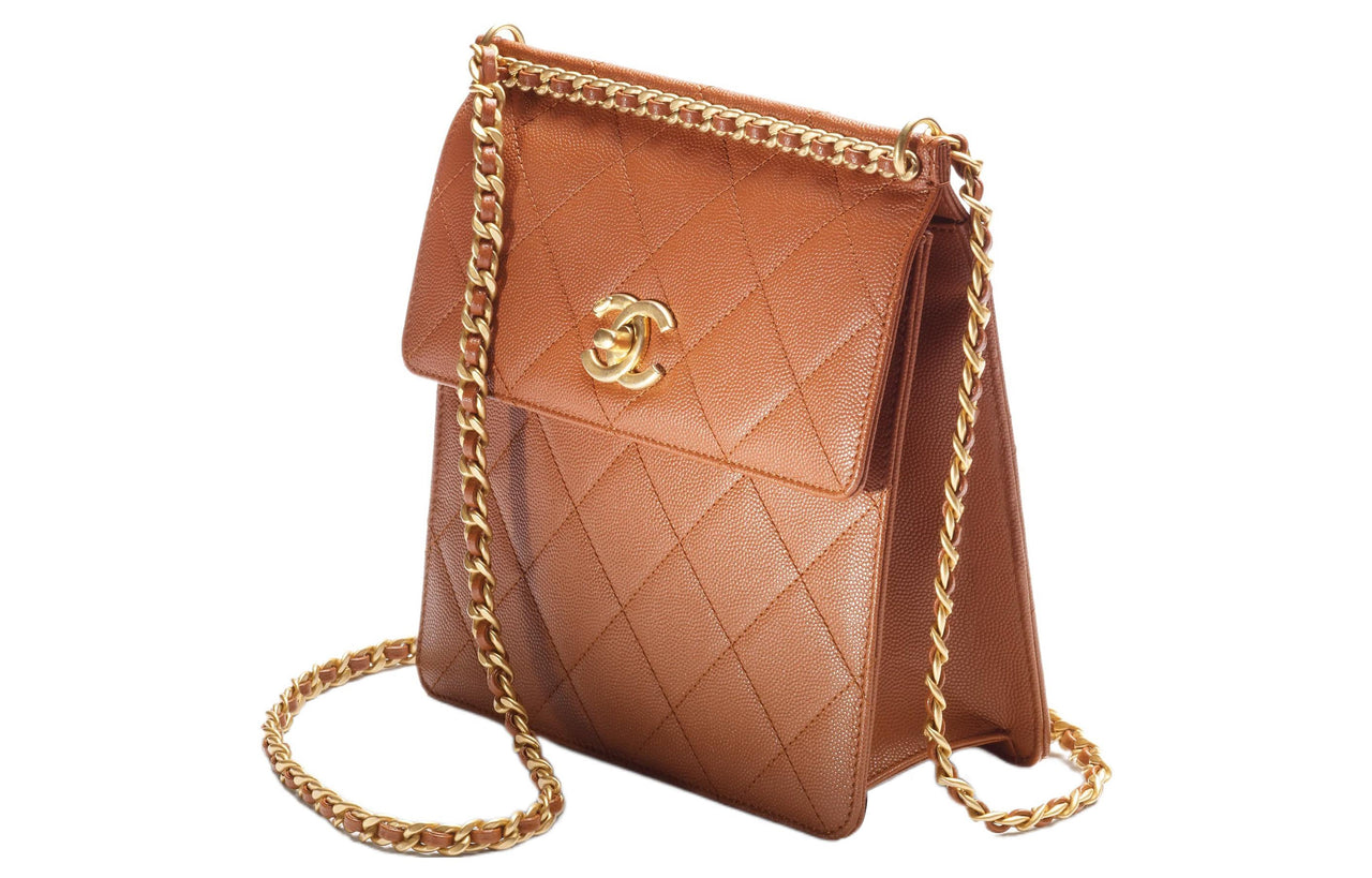 CHANEL Embossed Calfskin With Grains Backpack Regular Women's Light Brown
