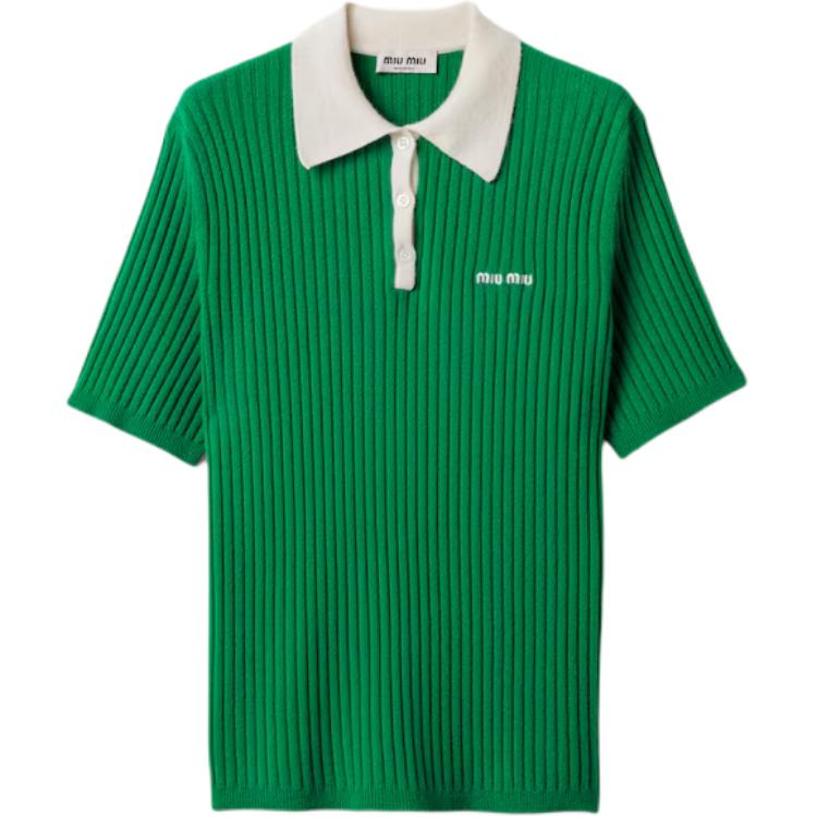 MIU MIU Ribbed Cashmere Polo Top
