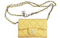CHANEL Litchi Cow Leather Crossbody Bag Fanny Pack Small Size Women's Yellow