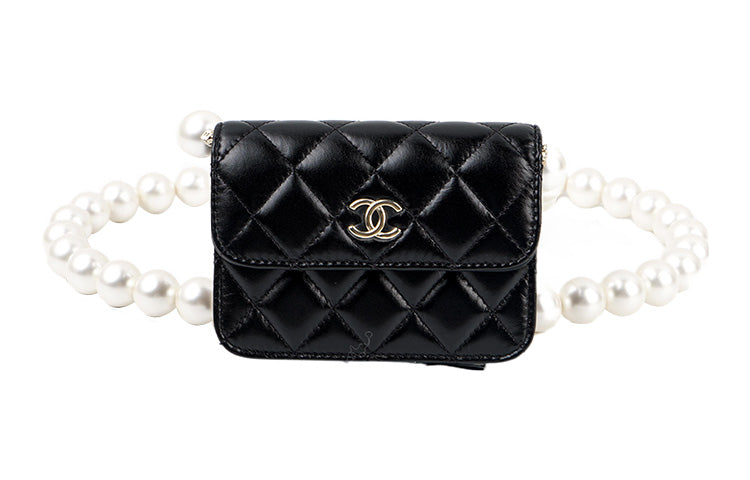 CHANEL Lambskin Coin Purse Crossbody Bag Shoulder Bag Women's Black
