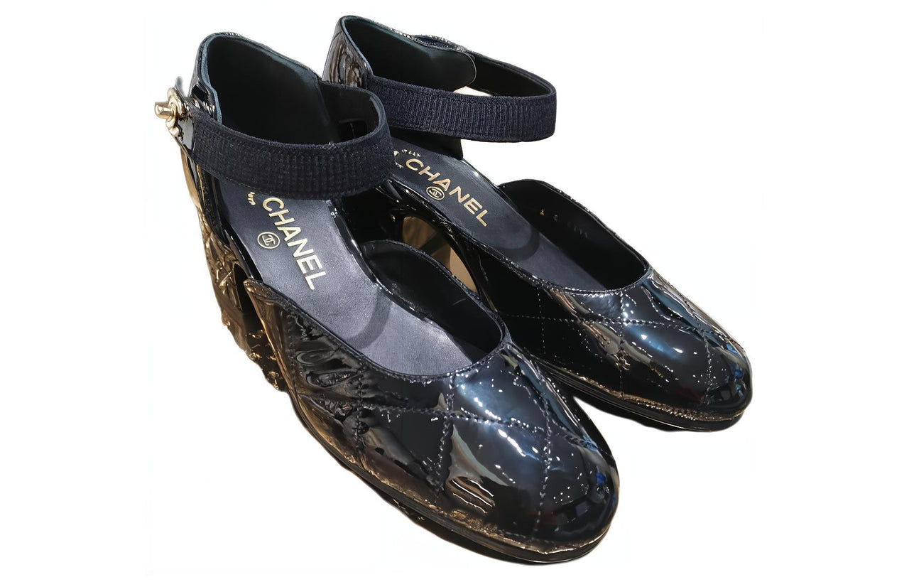 CHANEL Chunky Heel Mary Jane Shoes 5cm Women's Black