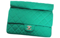 CHANEL Wool Knitted Fabric With Gold Metal Dark Green Evening Party Clutch Women's Green