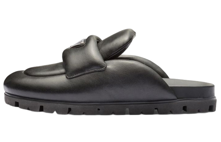 PRADA Soft Padded 20mm Sabots Black Nappa Leather Women's