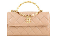 CHANEL Lambskin Handbag Shoulder Bag Crossbody Bag Women's Milk Tea Beige
