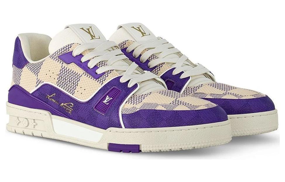 LOUIS VUITTON Trainer Low-Top Skateboard Shoes Women's Purple Beige