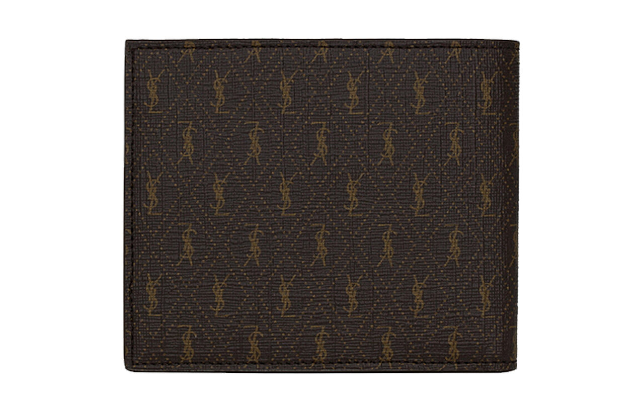 SAINT LAURENT Monogram Coated Canvas With Leather Wallet Men's Chestnut/Khaki/Earth Brown