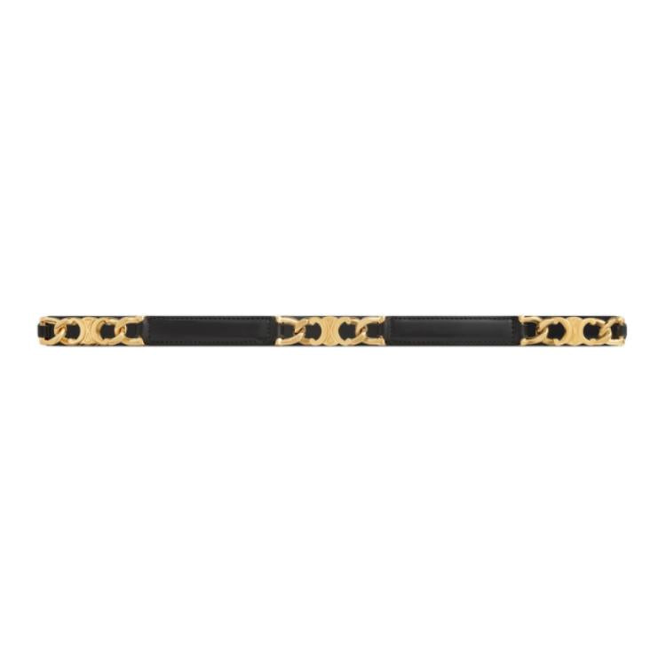 CELINE Leather Leather Belts Women's Black 1.8cm