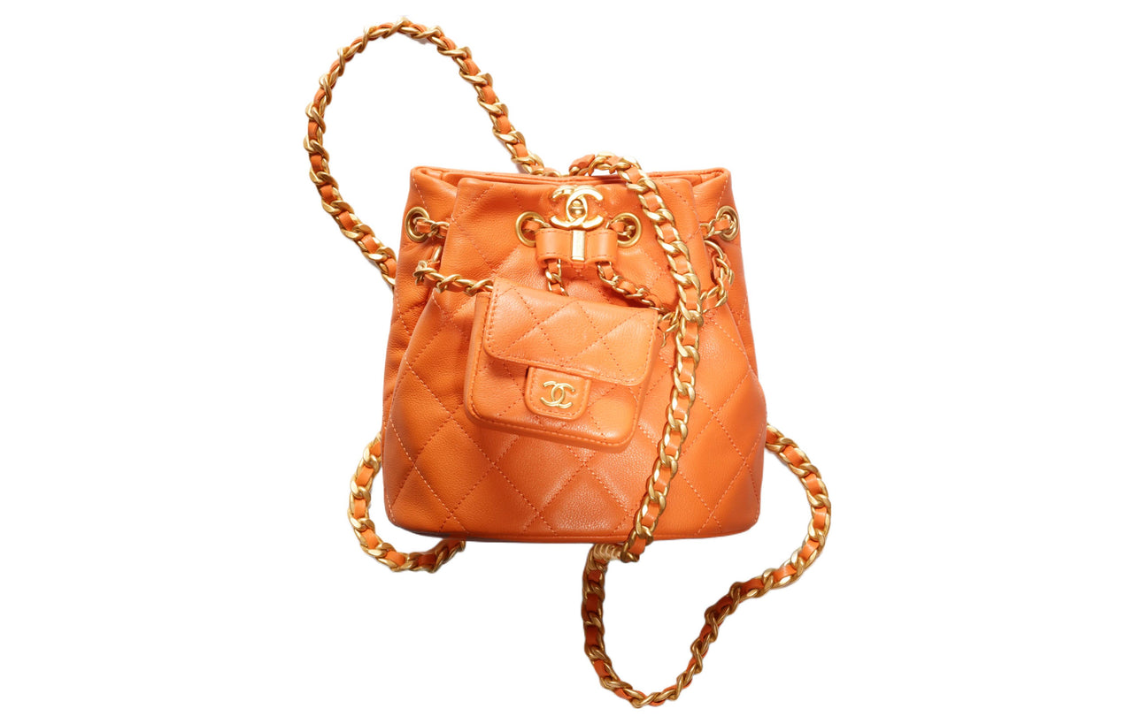 CHANEL Calfskin Combo Backpack Small Size Women's Orange