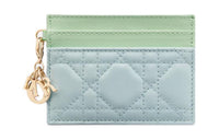 DIOR Lady Dior Sheepskin Card Holder Women's Light Mint Green With Space Blue Accents