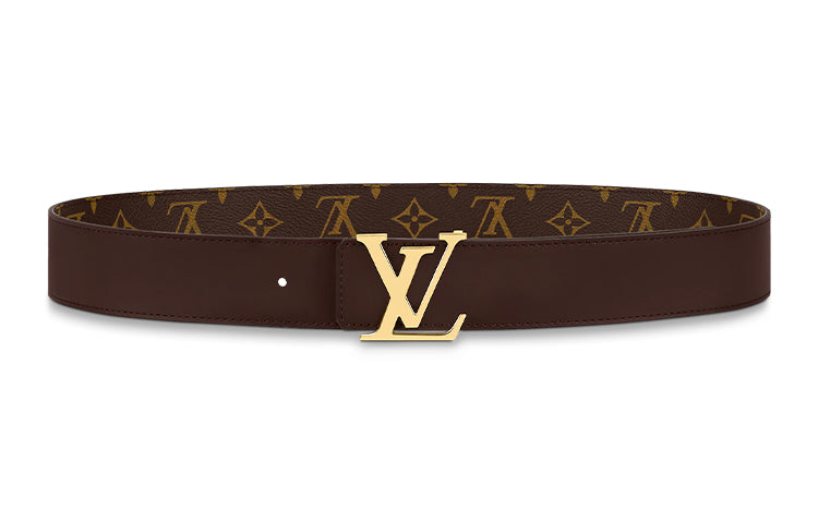 LOUIS VUITTON Monogram Smooth Buckle Cow Leather Leather Belts Men's Brown Width: 4cm