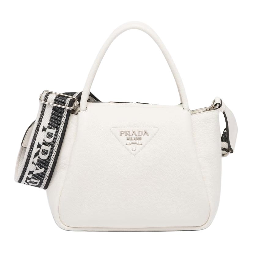 PRADA Leather Shoulder Bag Crossbody Bag Handbag Small Size Women's White