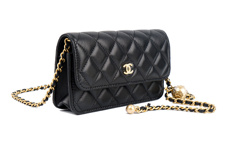CHANEL Sheepskin Shoulder Bag Crossbody Bag Regular Women's Black