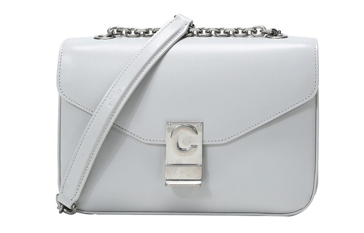 CELINE Cow Leather Shoulder Bag Medium Size Women's Light Gray