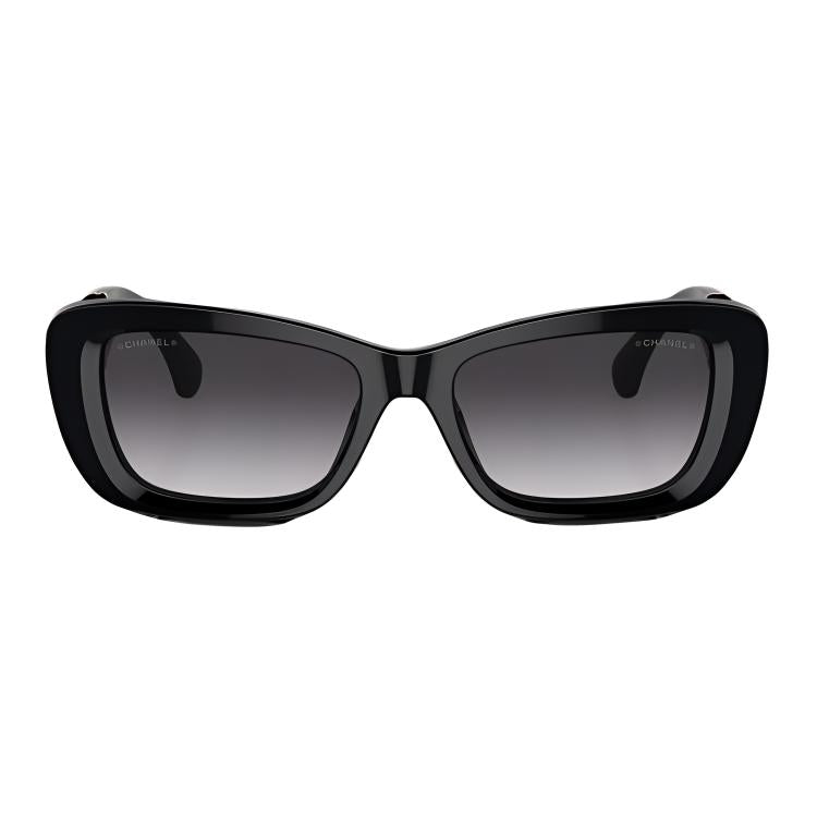 CHANEL Acetate Irregular Shape Sunglasses Women's Black