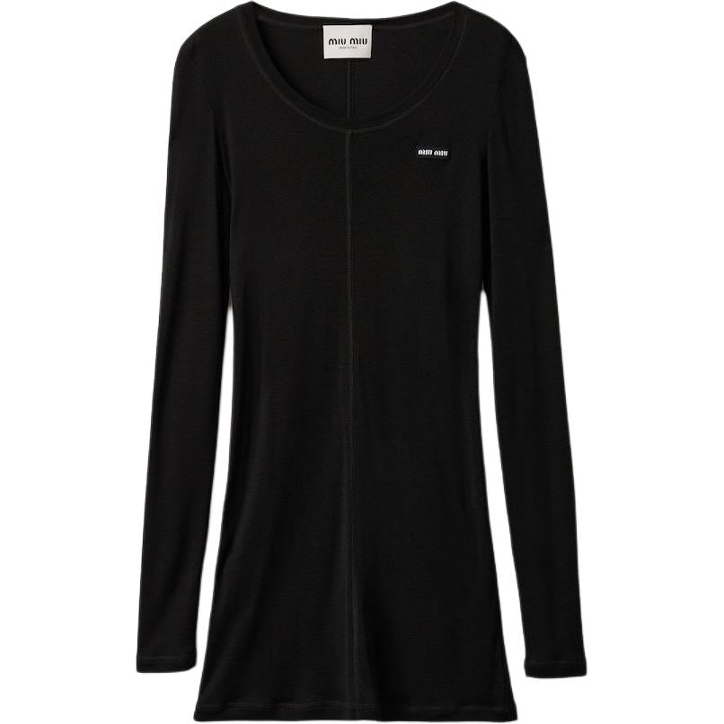MIU MIU Logo-Patch Long-Sleeved Mini Dress
