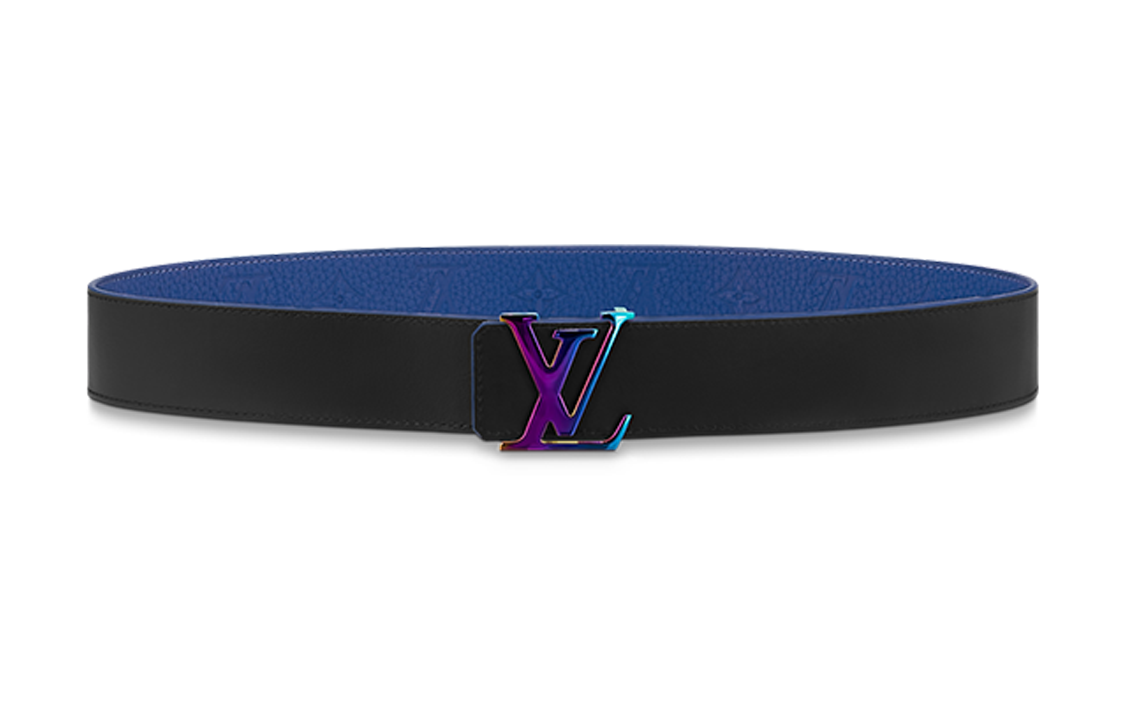 LOUIS VUITTON Double-Sided Print Logo Decoration Smooth Buckle Leather Belts Men's Blue Width: 4cm