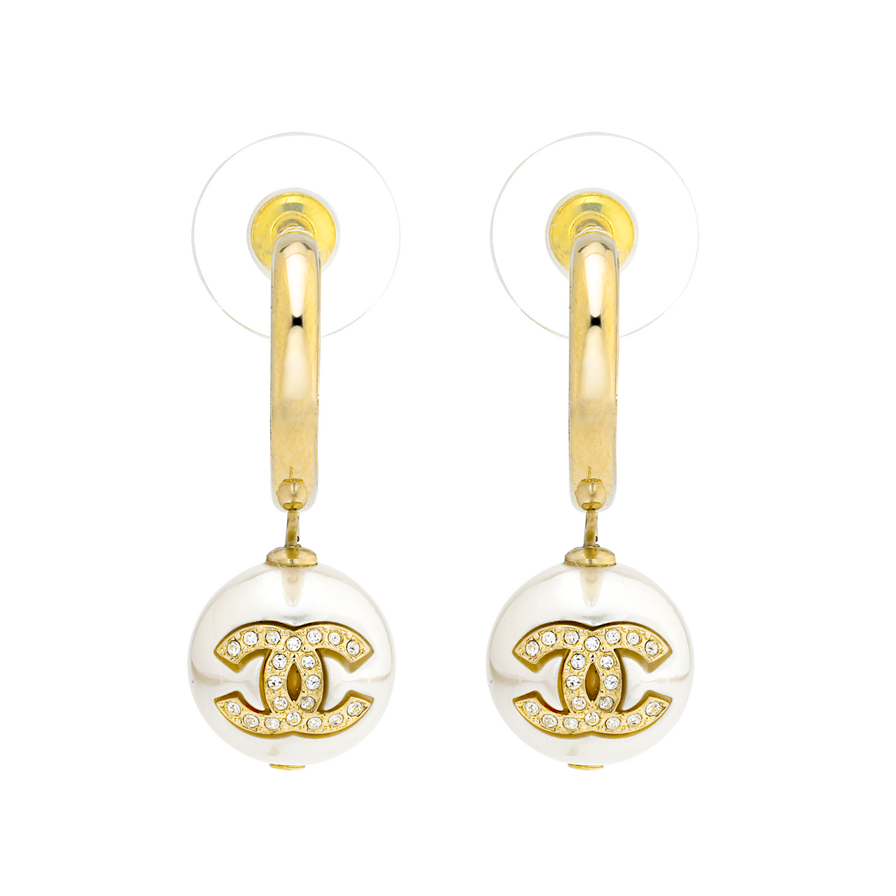 CHANEL Earrings Women's Gold, Pearl White