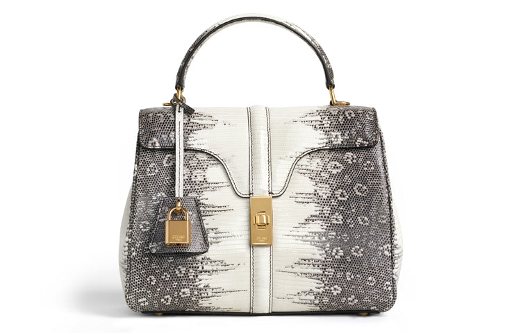 CELINE 16 Lizard Skin Handbag Trumpets Women's Natural
