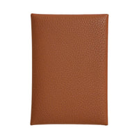 HERMES Calvi Duo Barenia Faubourg Calfskin Card Holder Women's 34 Fauve Light Tawny