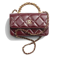 CHANEL Lambskin Portable One Shoulder Crossbody Cell Phone Pouch Women's Burgundy